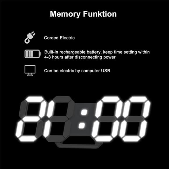 Led Digital Alarm, 3D Wall Clock Desk Auto Dimming 12/24 Hour Date Temperature - Picture 6 of 7